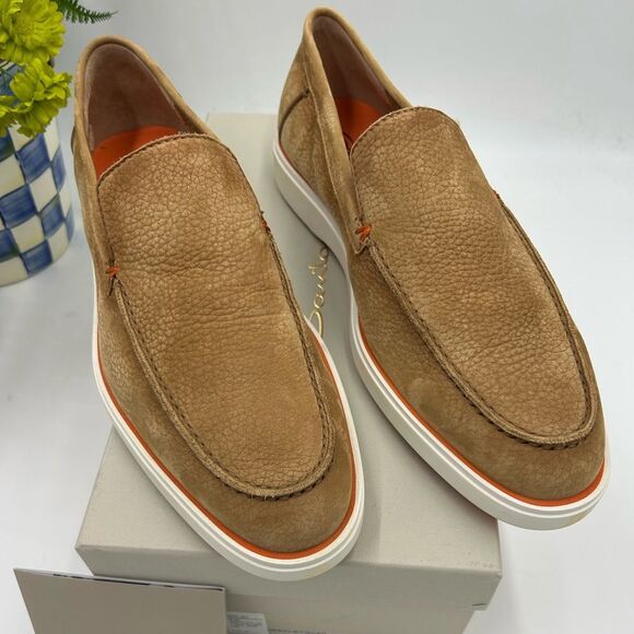 Men's Santoni suede slip on loafers size 11 US made in Italy - Picture 1 of 10